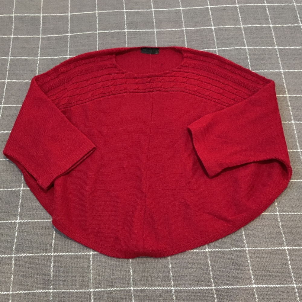 Baby Alpaca Red Poncho Sweater Crew Neck Cable Knit Made in Peru